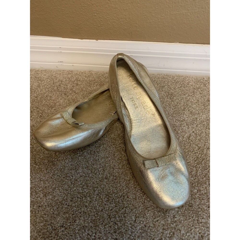 Kate Spade Women’s 7.5 Gold Ballet Flats Shoes Glitter Leather